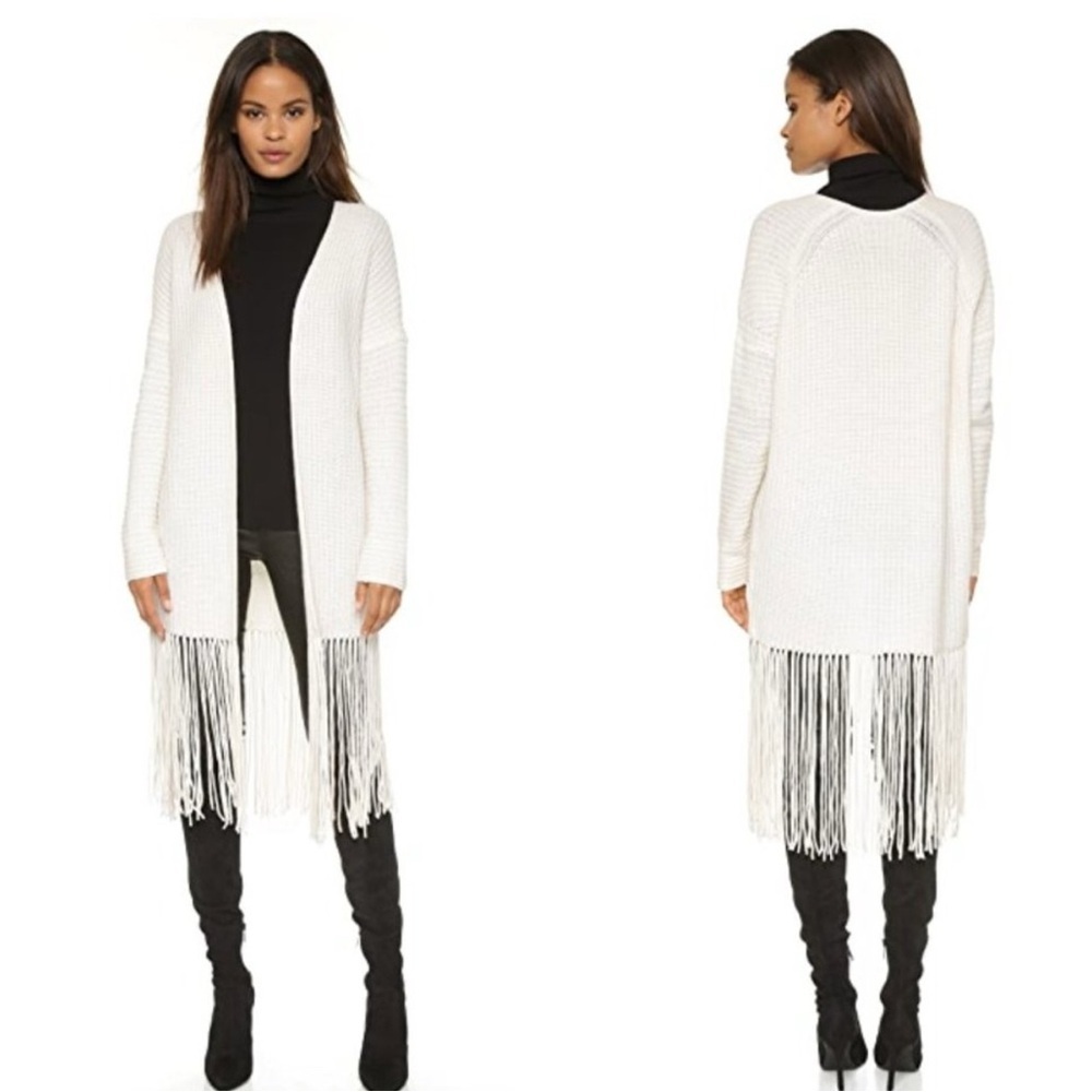 360 CASHMERE Quincy Boho Wool Fringe Tassel Hem Cardigan Sweater Ivory Size XS
